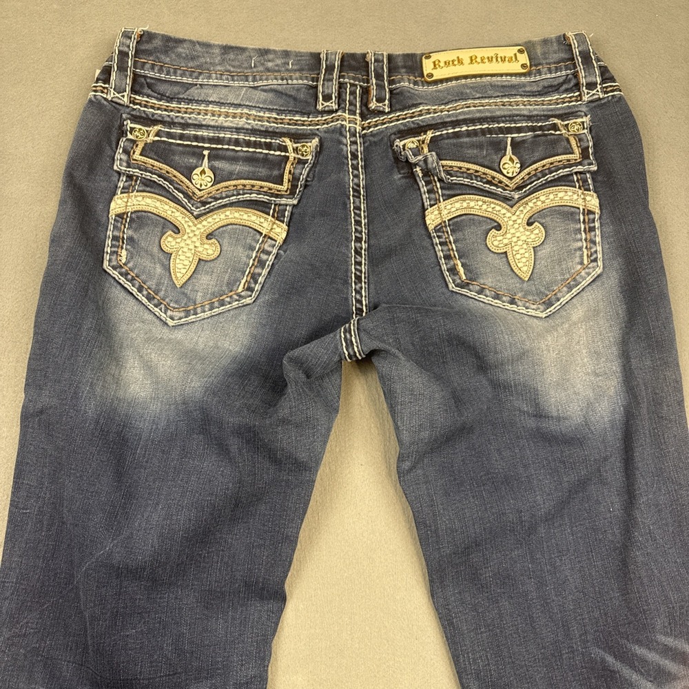 Rock Revival Women 33/30  Easy Skinny Jean Embellished THICK STITCH WHISKER